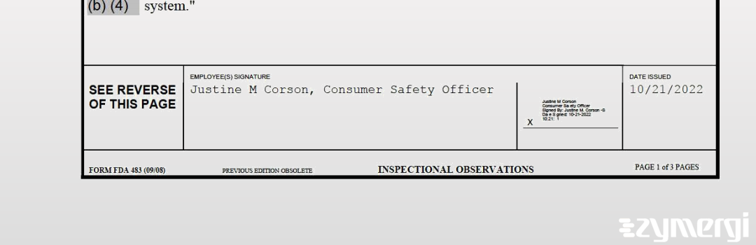 Justine M. Corson FDA Consumer Safety Officer