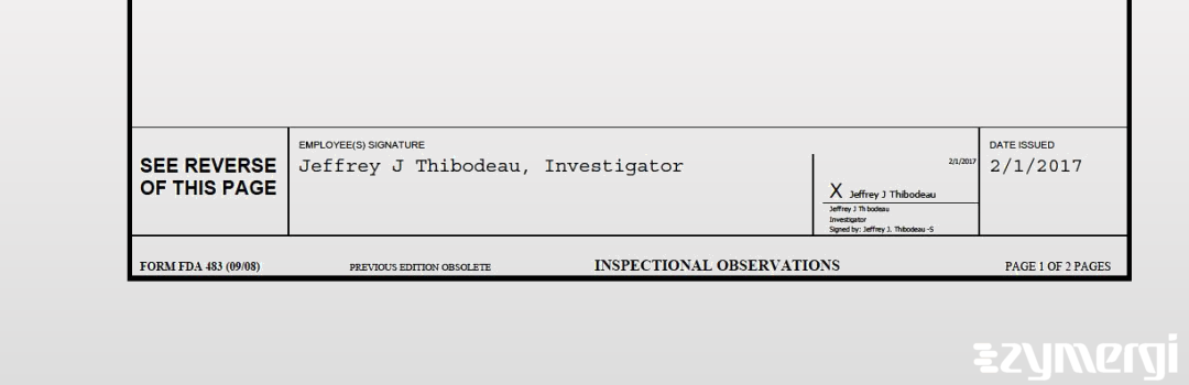 Jeffrey J. Thibodeau FDA Investigator 