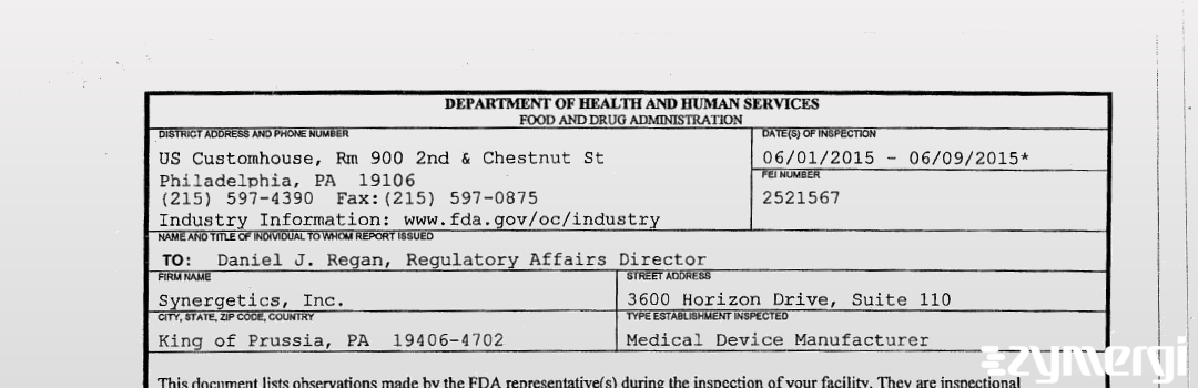 FDANews 483 Synergetics Inc Jun 9 2015 top