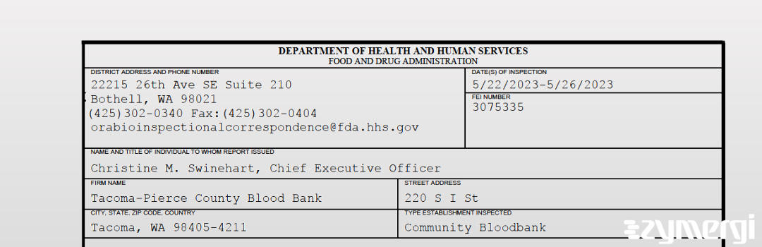 FDANews 483 Tacoma-Pierce County Blood Bank May 26 2023 top