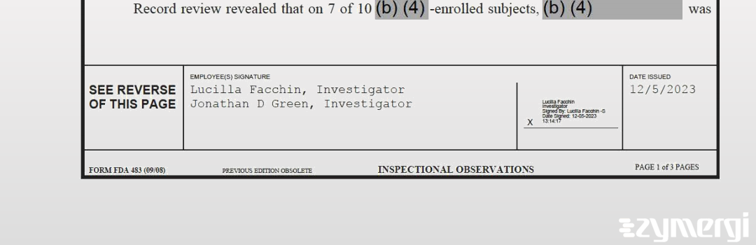 Jonathan D. Green FDA Investigator Lucilla Facchin FDA Investigator 