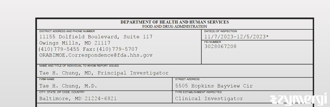 FDANews 483 Tae H. Chung, M.D. Dec 5 2023 top