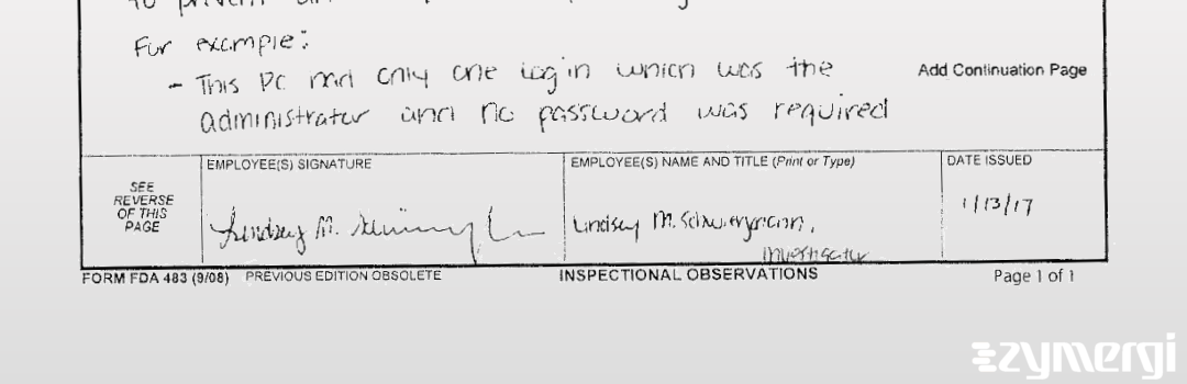 Lindsey M. Schwierjohann FDA Investigator