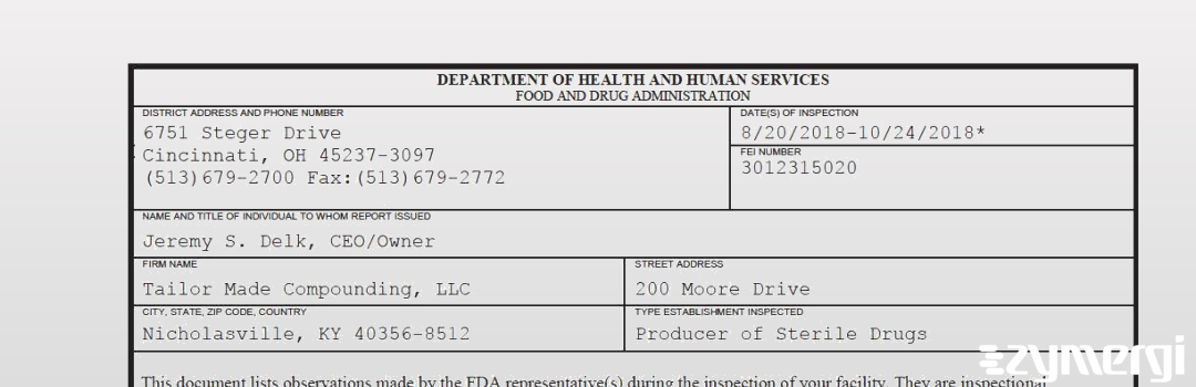 FDANews 483 Tailor Made Compounding LLC Oct 24 2018 top