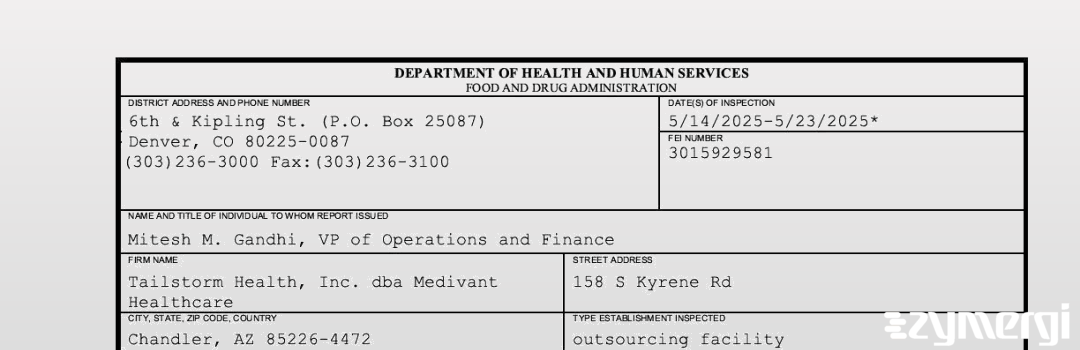 FDANews 483 TAILSTORM HEALTH INC May 23 2025 top