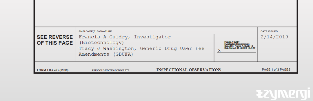 Francis A. Guidry FDA Investigator Tracy J. Washington FDA Investigator 