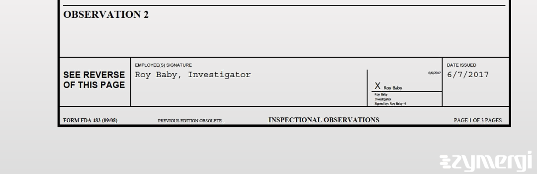 Roy Baby FDA Compliance Officer