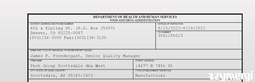 FDANews 483 Tech Group Scottsdale dba West Aug 19 2022 top