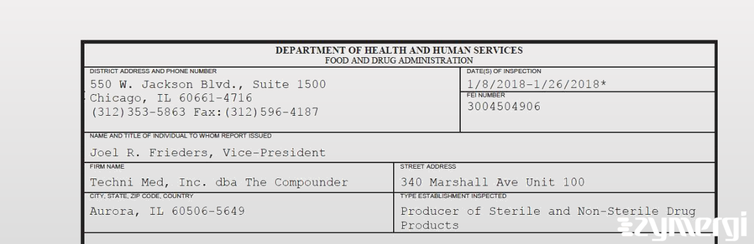 FDANews 483 Techni Med, Inc. dba The Compounder Jan 26 2018 top