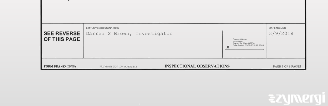 Darren S. Brown FDA Investigator 