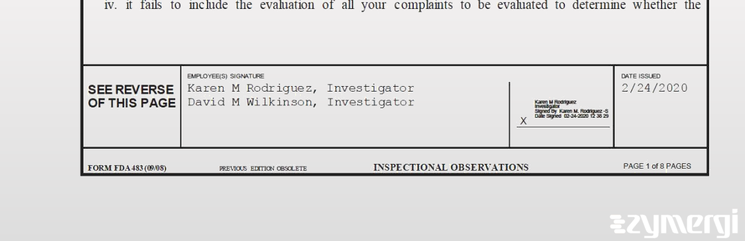 David M. Wilkinson FDA Investigator Karen M. Rodriguez FDA Investigator 