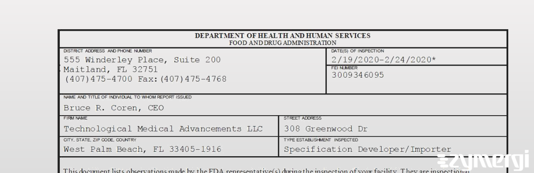 FDANews 483 Technological Medical Advancements LLC Feb 24 2020 top