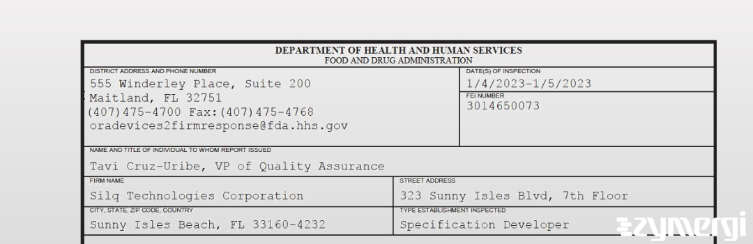 FDANews 483 Silq Technologies Corporation Jan 5 2023 top