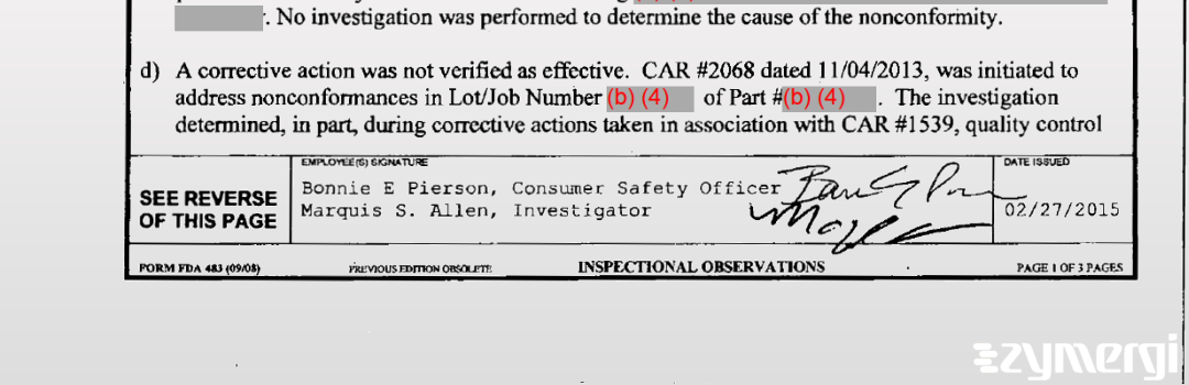 Bonnie E. Pierson FDA Investigator Marquis S. Allen FDA Investigator Ashley D. Abraham FDA Investigator Bonnie E. Conley FDA Investigator 