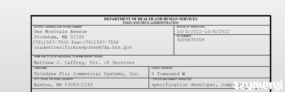 FDANews 483 Teledyne Flir Commercial Systems, Inc. Oct 4 2022 top