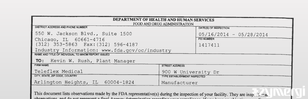 FDANews 483 Teleflex Medical May 28 2014 top