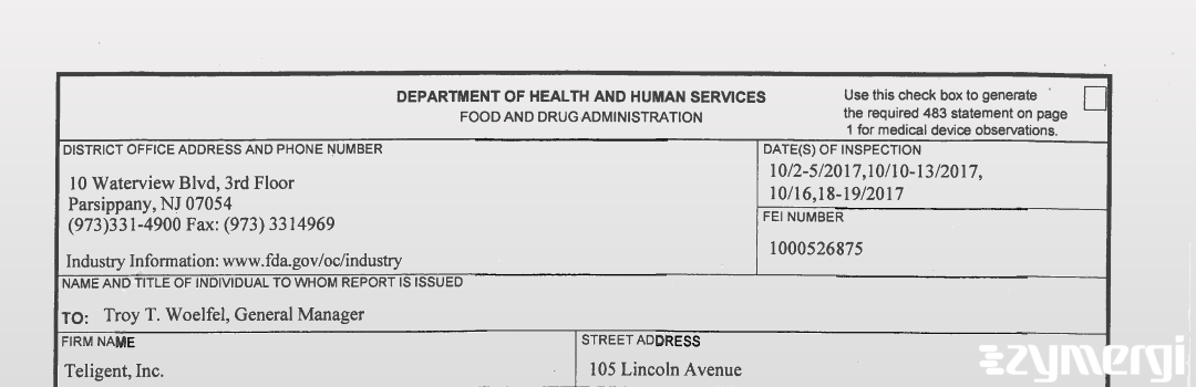 FDANews 483 Teligent, Inc. Oct 19 2017 top