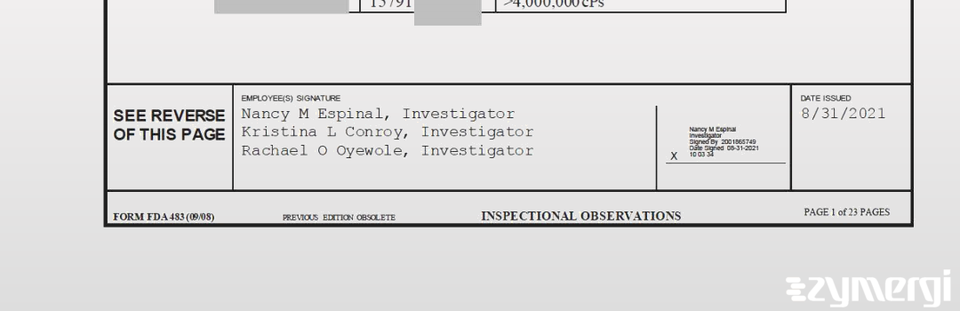 Nancy M. Espinal FDA Investigator Rachael O. Oyewole FDA Investigator Kristina L. Conroy FDA Investigator 