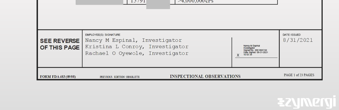 Nancy M. Espinal FDA Investigator Rachael O. Oyewole FDA Investigator Kristina L. Conroy FDA Investigator