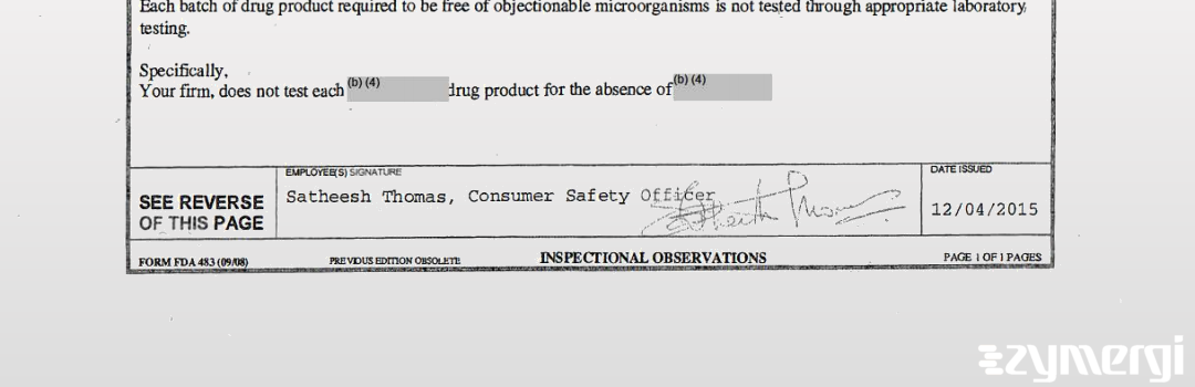Satheesh Thomas FDA Investigator