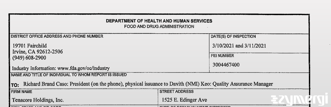 FDANews 483 Tenacore Holdings, Inc Mar 11 2021 top