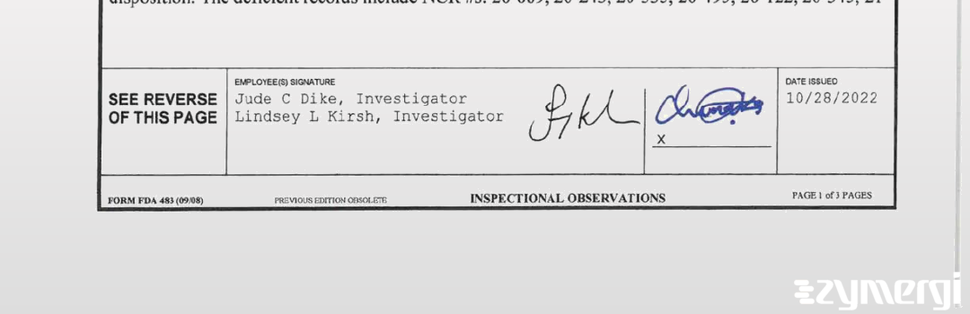 Jude C. Dike FDA Investigator Lindsey L. Kirsh FDA Investigator 