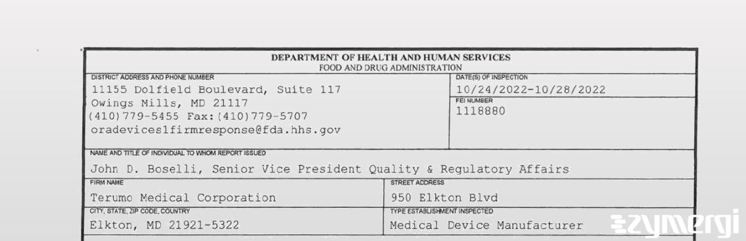 FDANews 483 Terumo Medical Corporation Oct 28 2022 top