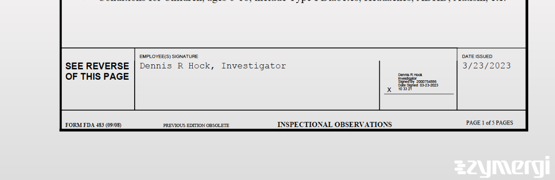 Dennis R. Hock FDA Investigator Daniel R. Tammariello FDA Investigator 