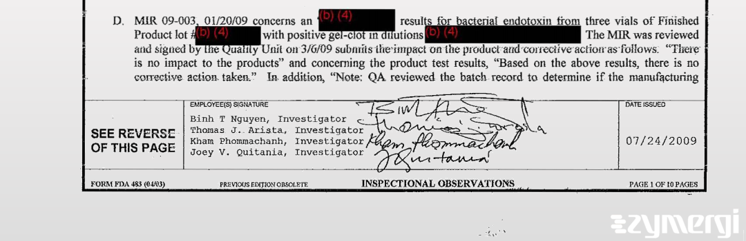 Kham Phommachanh FDA Investigator Thomas J. Arista FDA Investigator Joey V. Quitania FDA Investigator Binh T. Nguyen FDA Investigator 