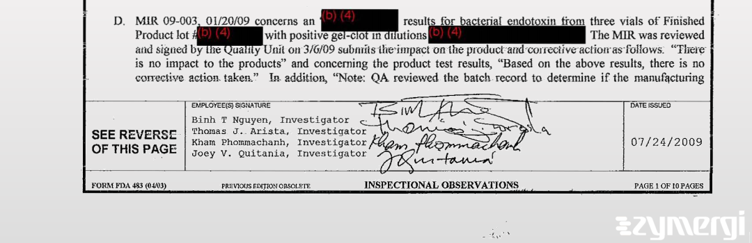 Kham Phommachanh FDA Investigator Thomas J. Arista FDA Investigator Joey V. Quitania FDA Investigator Binh T. Nguyen FDA Investigator
