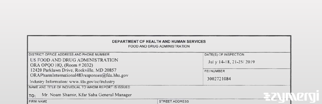 FDANews 483 Teva Pharmaceutical Industies, Ltd. Jul 25 2019 top