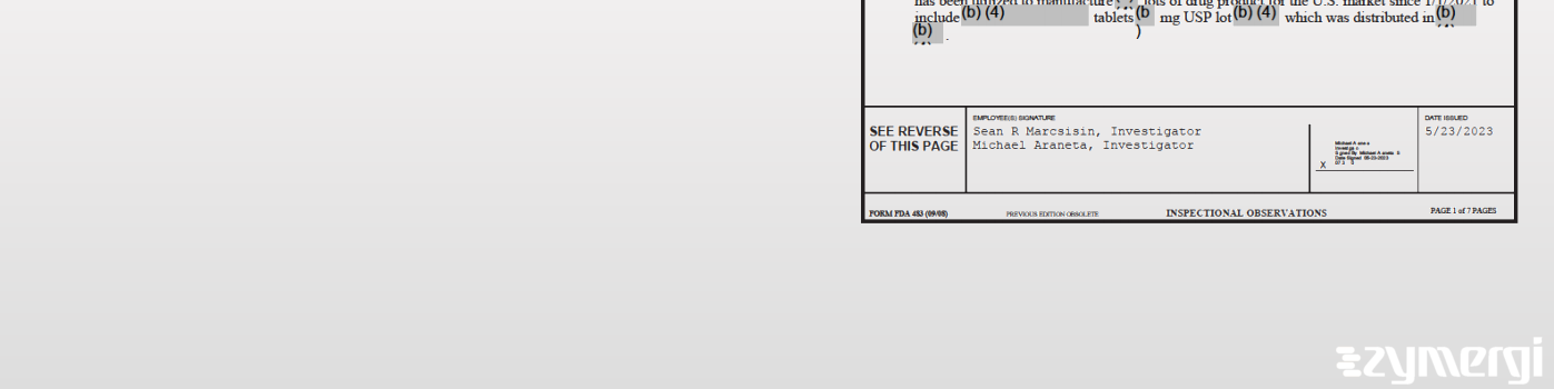 Sean R. Marcsisin FDA Investigator Michael Araneta FDA Investigator