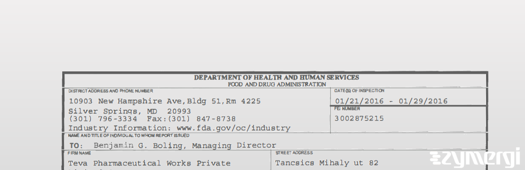 FDANews 483 Teva Pharmaceutical Works Co. Ltd. Jan 29 2016 top