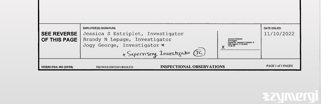 Brandy N. Lepage FDA Investigator Jessica S. Estriplet FDA Investigator Jogy George FDA Investigator 