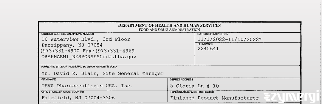 FDANews 483 Teva Pharmaceuticals USA Inc Nov 10 2022 top