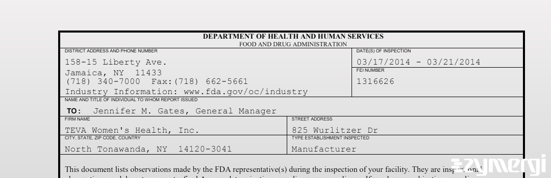 FDAzilla 483 Teva Womens Health Inc Mar 21 2014 top