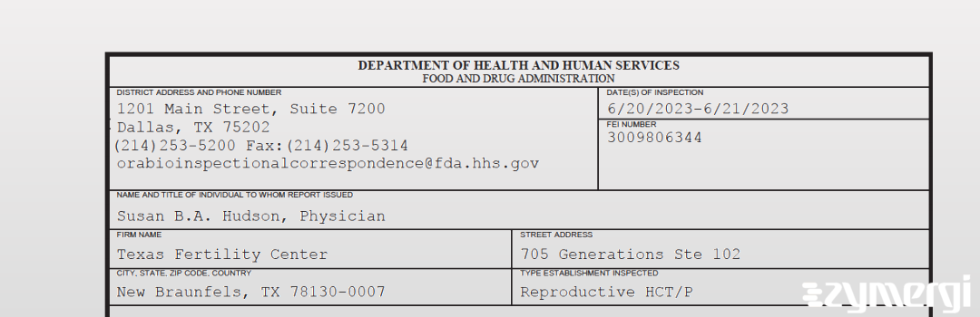 FDANews 483 Texas Fertility Center Jun 21 2023 top