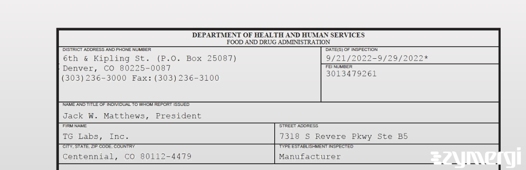 FDANews 483 TG Labs, Inc. Sep 29 2022 top