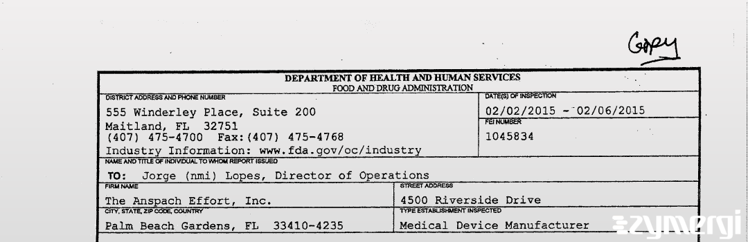 FDANews 483 The Anspach Effort, Inc. Feb 6 2015 top