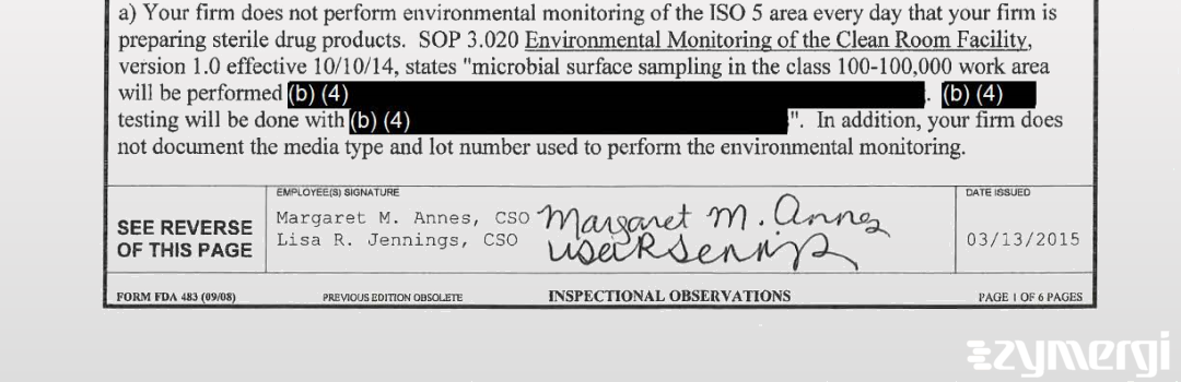 Margaret M. Annes FDA Investigator Lisa R. Jennings FDA Investigator 