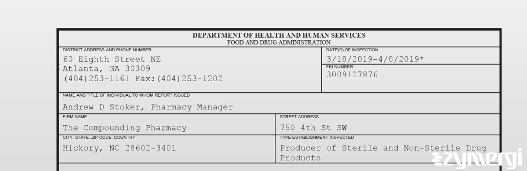 FDANews 483 The Compounding Pharmacy Apr 8 2019 top