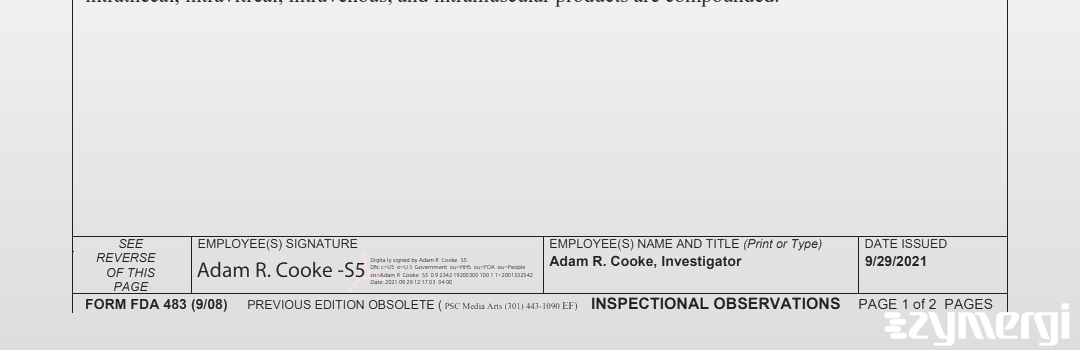 Adam R. Cooke FDA Investigator 