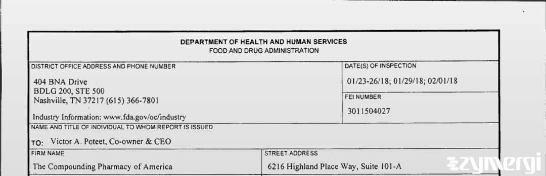 FDANews 483 The Compounding Pharmacy of America Feb 1 2018 top