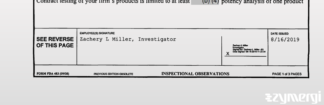 Zachery L. Miller FDA Investigator 