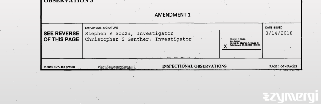 Stephen R. Souza FDA Investigator Christopher S. Genther FDA Investigator