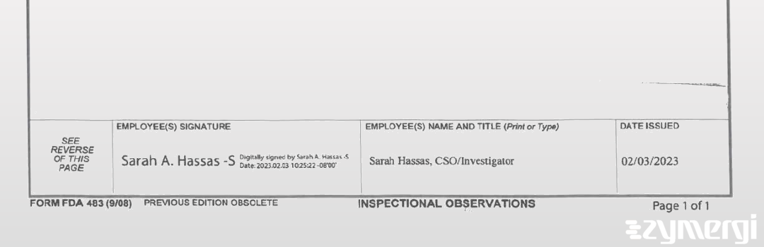 Sarah A. Hassas FDA Investigator 