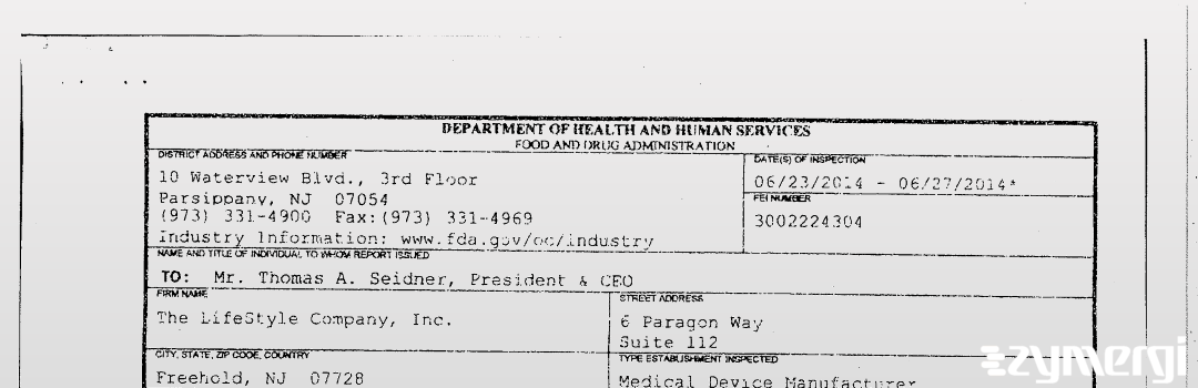 FDANews 483 The LifeStyle Company, Inc. Jun 27 2014 top