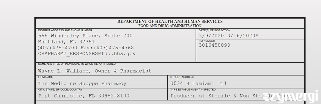 FDANews 483 The Medicine Shoppe Pharmacy Mar 16 2020 top