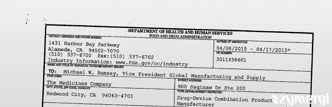 FDANews 483 The Medicines Company Apr 17 2015 top