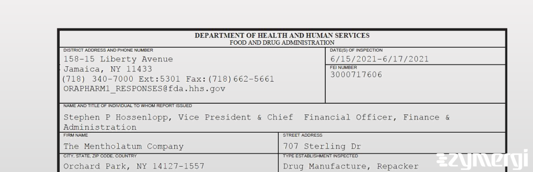 FDANews 483 The Mentholatum Company Jun 17 2021 top